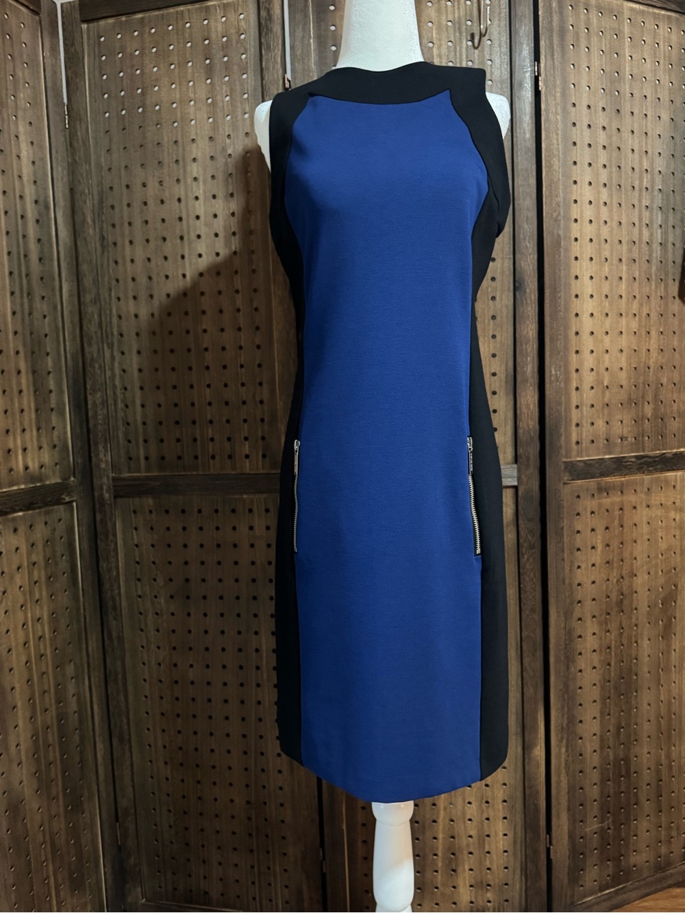 Michael Kors Royal Blue and Black Colorblock Sheath Dress-S